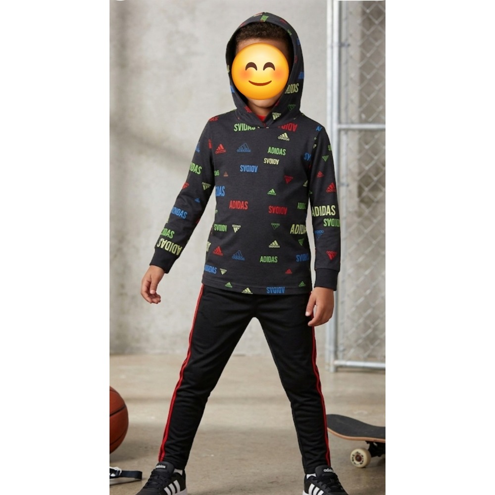 Adidas Hooded Tee Pants Marching Set Black Gender Boys 2 Piece SET Size 5‎